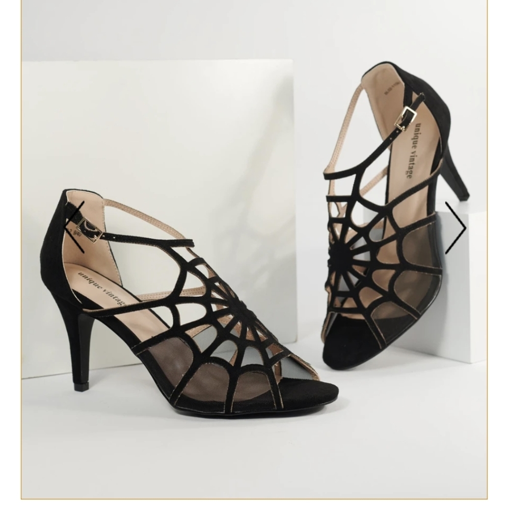 Unique Vintage Black Spider Web Heels 7